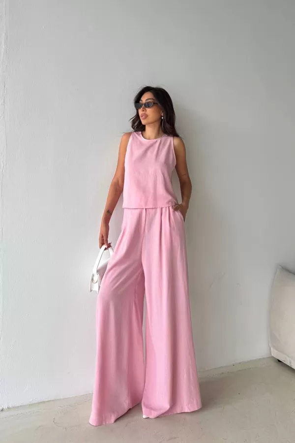 Pembe Pamuk Keten Kadın Alt Üst Takım