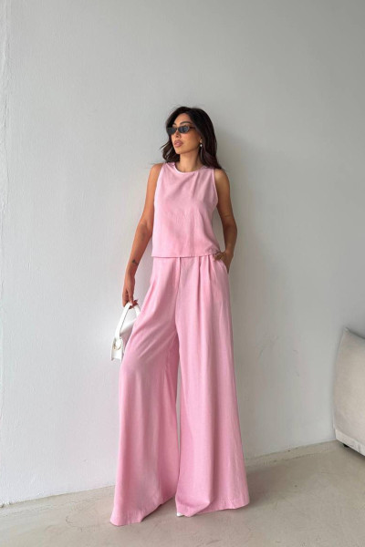 Pembe Pamuk Keten Kadın Alt Üst Takım