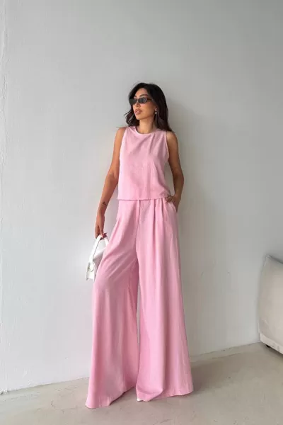 Pembe Pamuk Keten Kadın Alt Üst Takım