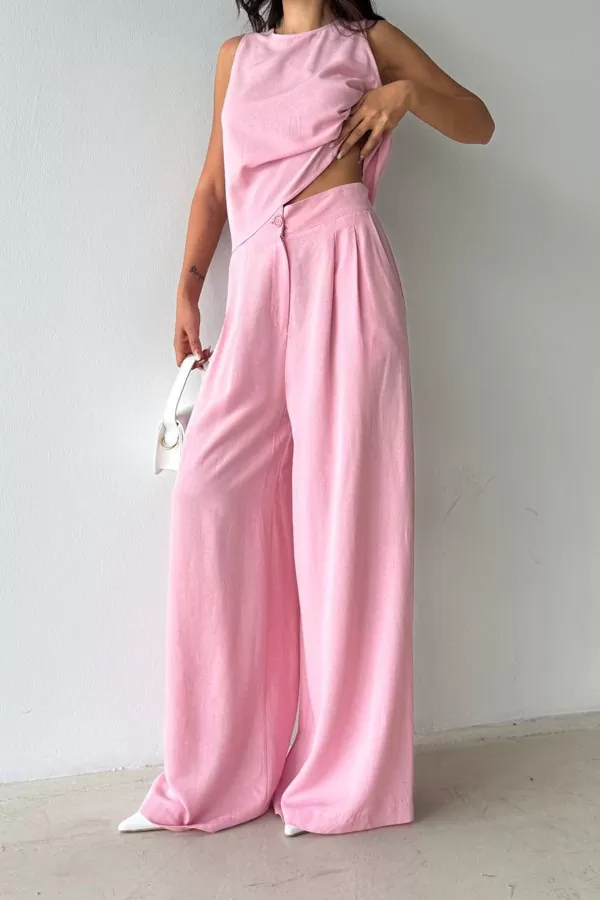 Pembe Pamuk Keten Kadın Alt Üst Takım