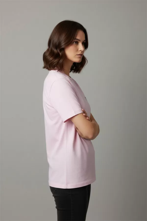 Pembe Pamuklu Baskılı Kadın Tişört