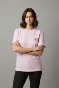 Pembe Pamuklu Baskılı Kadın Tişört