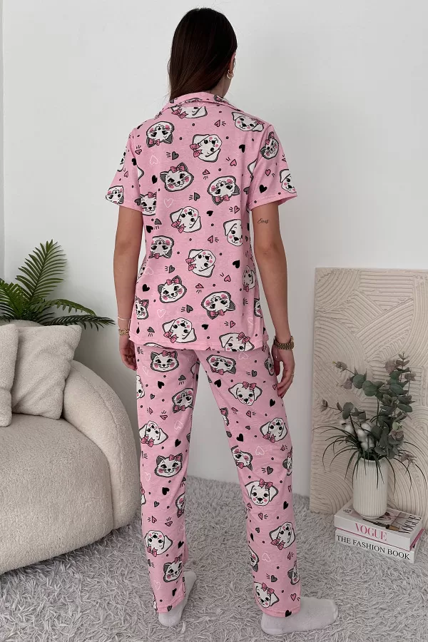 Pembe Pamuklu Kadın Pijama Takımı