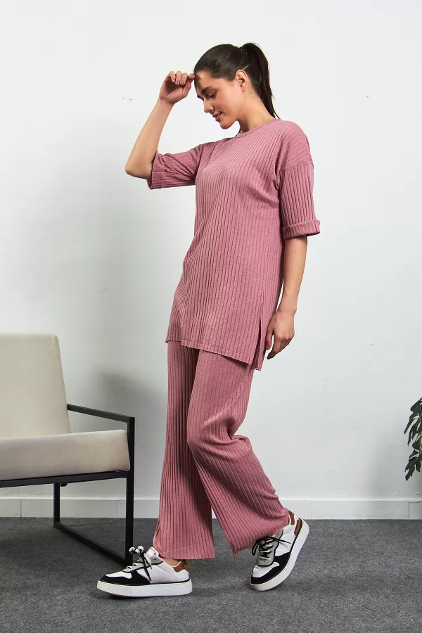 Pembe Pamuklu Pantolon Tunik İkili Takım