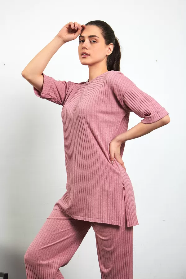 Pembe Pamuklu Pantolon Tunik İkili Takım