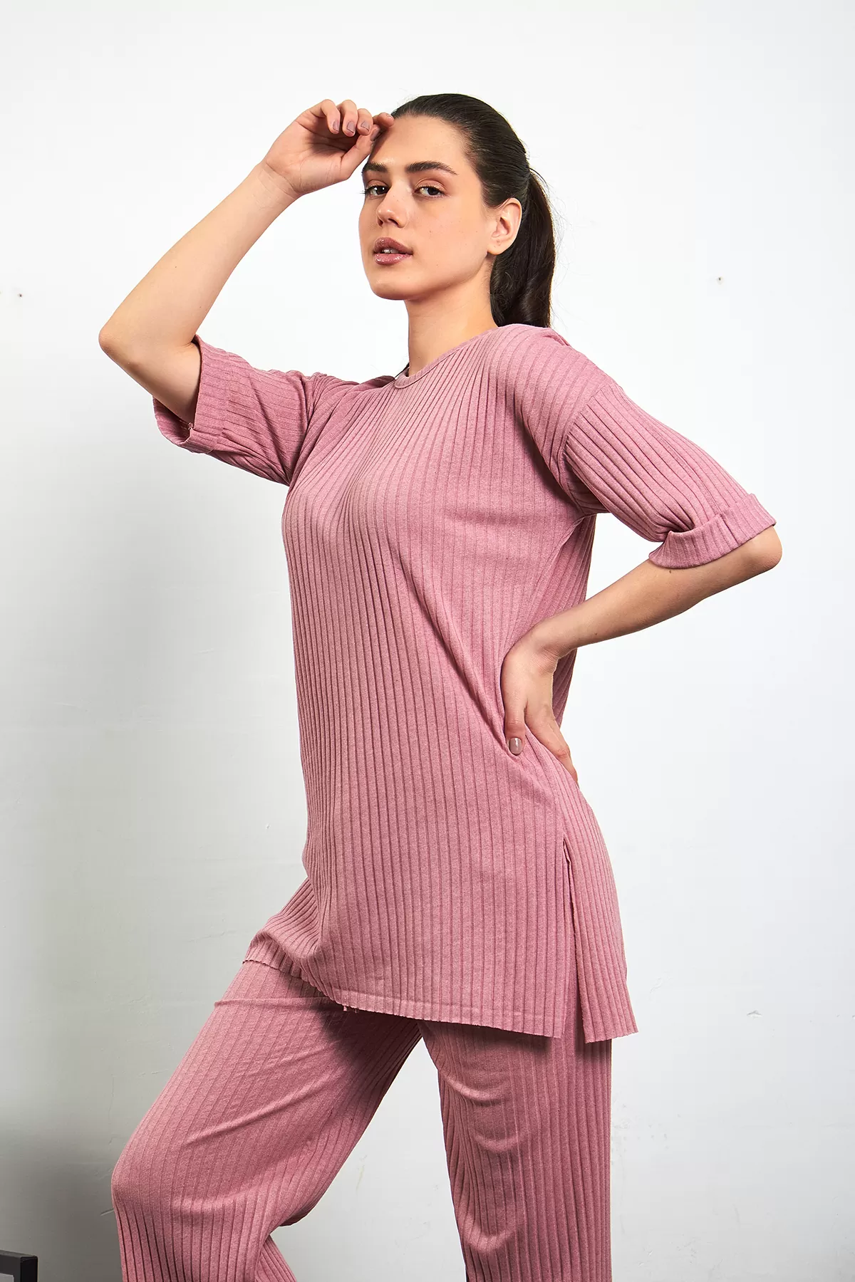 Pembe Pamuklu Pantolon Tunik İkili Takım