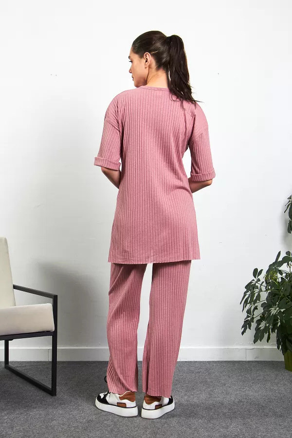 Pembe Pamuklu Pantolon Tunik İkili Takım