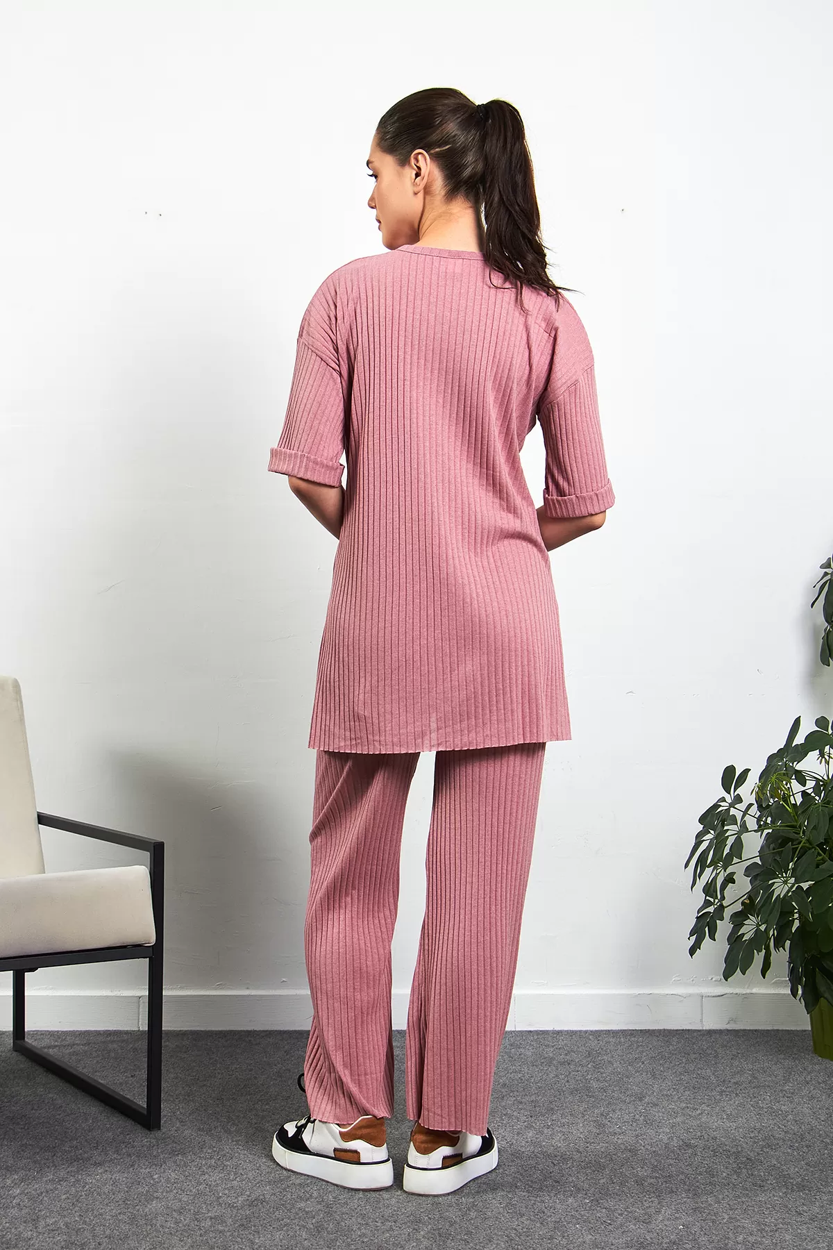 Pembe Pamuklu Pantolon Tunik İkili Takım
