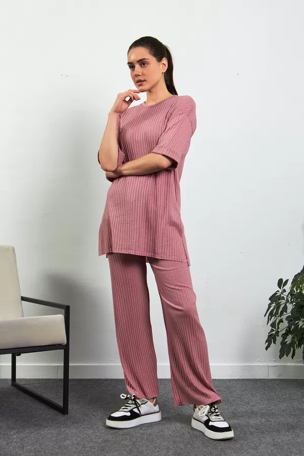 Pembe Pamuklu Pantolon Tunik İkili Takım