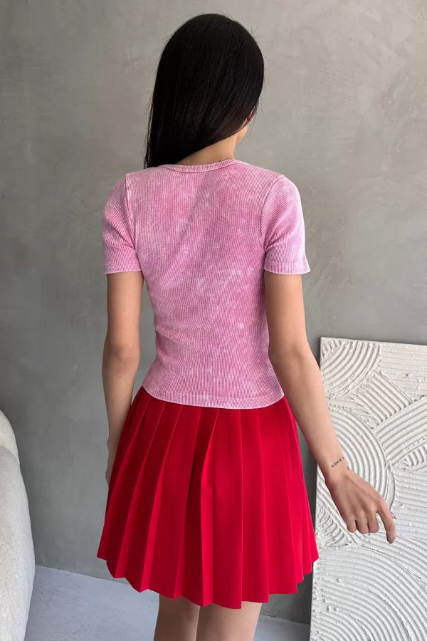 Pembe Yıkamalı Nakışlı Body