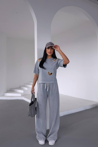 Pencere Detaylı Gri Kadın Alt Üst Takım