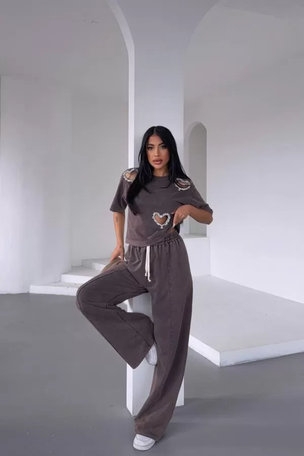 Pencere Detaylı Mürdüm Kadın Alt Üst Takım