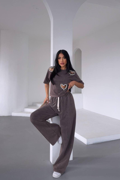 Pencere Detaylı Mürdüm Kadın Alt Üst Takım