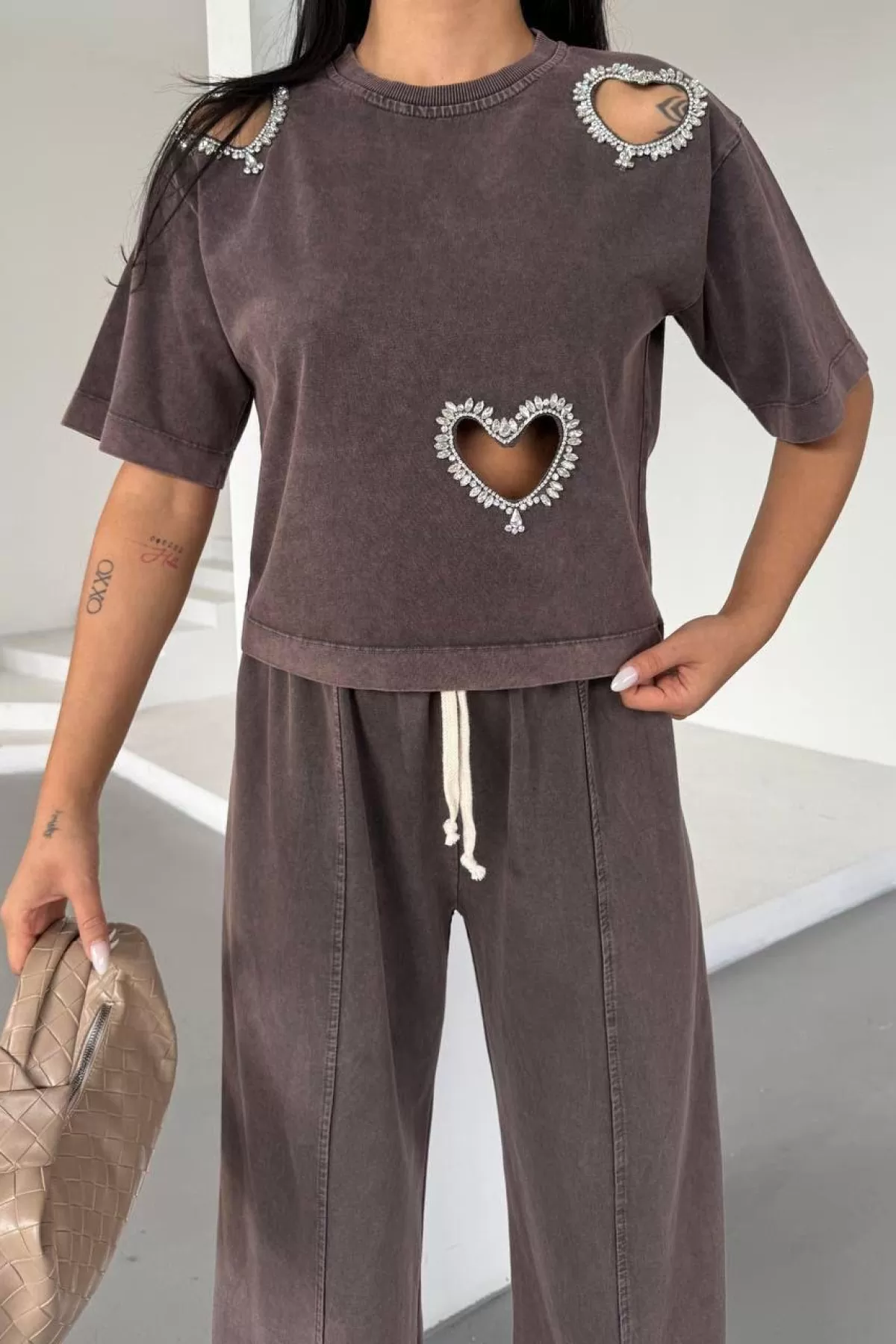 Pencere Detaylı Mürdüm Kadın Alt Üst Takım