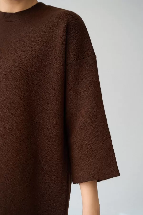 Penssiz Düz Acı Kahve Mini Elbise