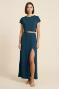 Kiremit Viskon Crop Bluz Etek İkili Takım