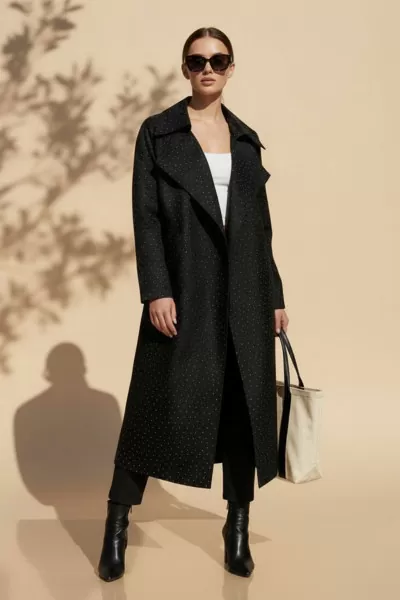 Puanlı Siyah Kadın Trençkot