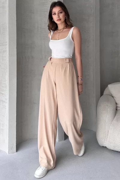 Saks Mavi Krep Kumaş Salaş Kesim Kadın Pantolon