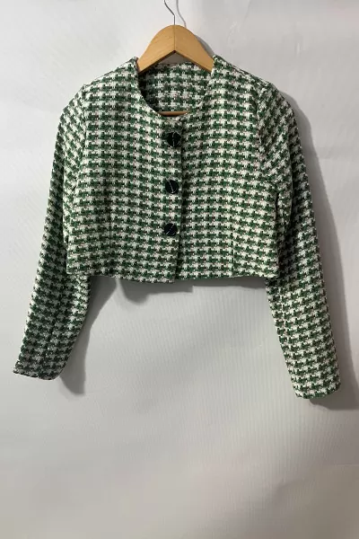 Renkli Desenli Kısa Kadın Ceket