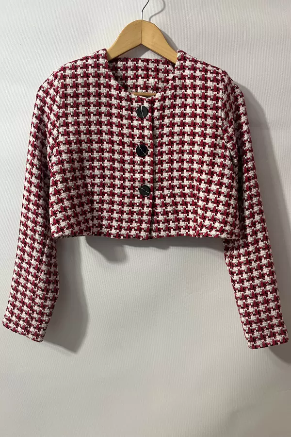 Renkli Desenli Kısa Kadın Ceket