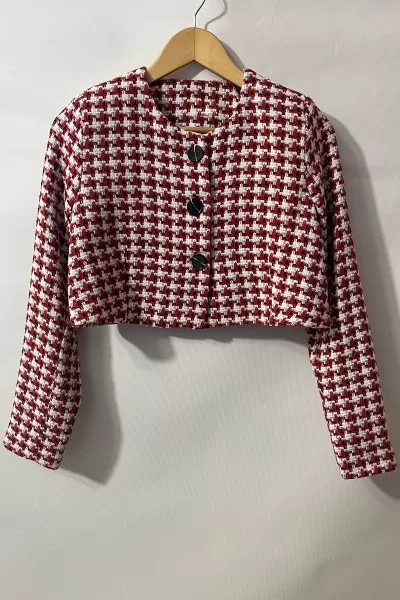 Renkli Desenli Kısa Kadın Ceket