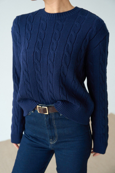 Saç Örgülü Lacivert Pamuklu Kadın Kazak