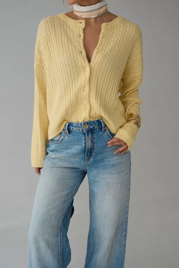 Saç Örgülü Sarı Triko Kadın Hırka