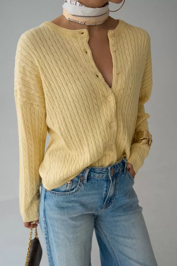 Saç Örgülü Sarı Triko Kadın Hırka