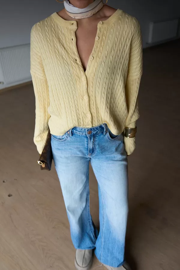 Saç Örgülü Sarı Triko Kadın Hırka