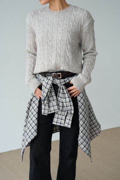 Saç Örgülü Taş Rengi Pamuklu Kadın Kazak