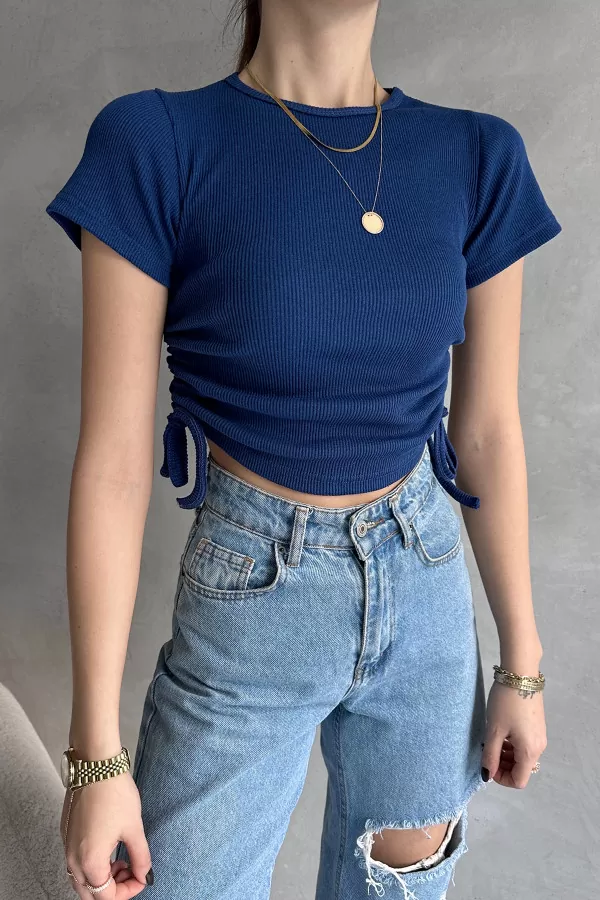 Saks Mavi Asansörlü Kaşkorse Bluz