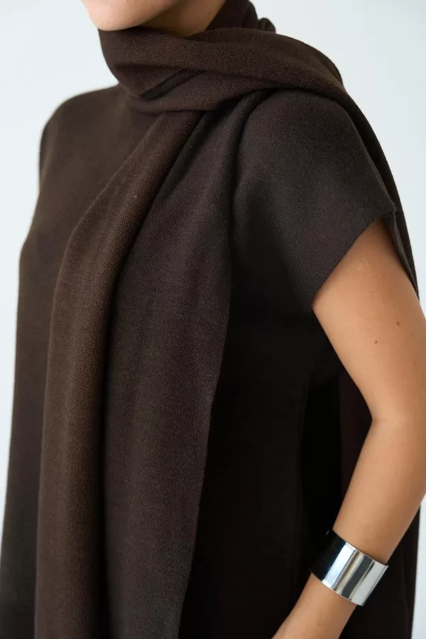 Şal Aksesuarlı Acı Kahve Triko Tunik
