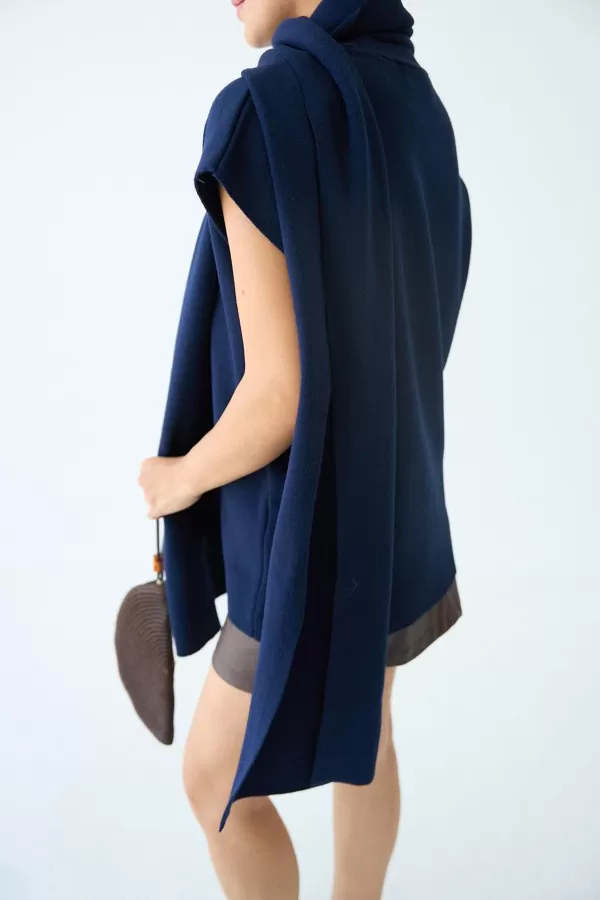Şal Aksesuarlı Lacivert Triko Tunik