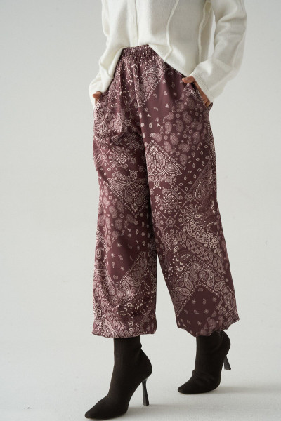 Şal Desenli Kahverengi Kadın Pantolon