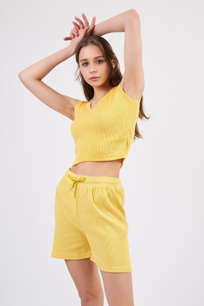 Sarı Atlet Şort Kadın Alt Üst Takım