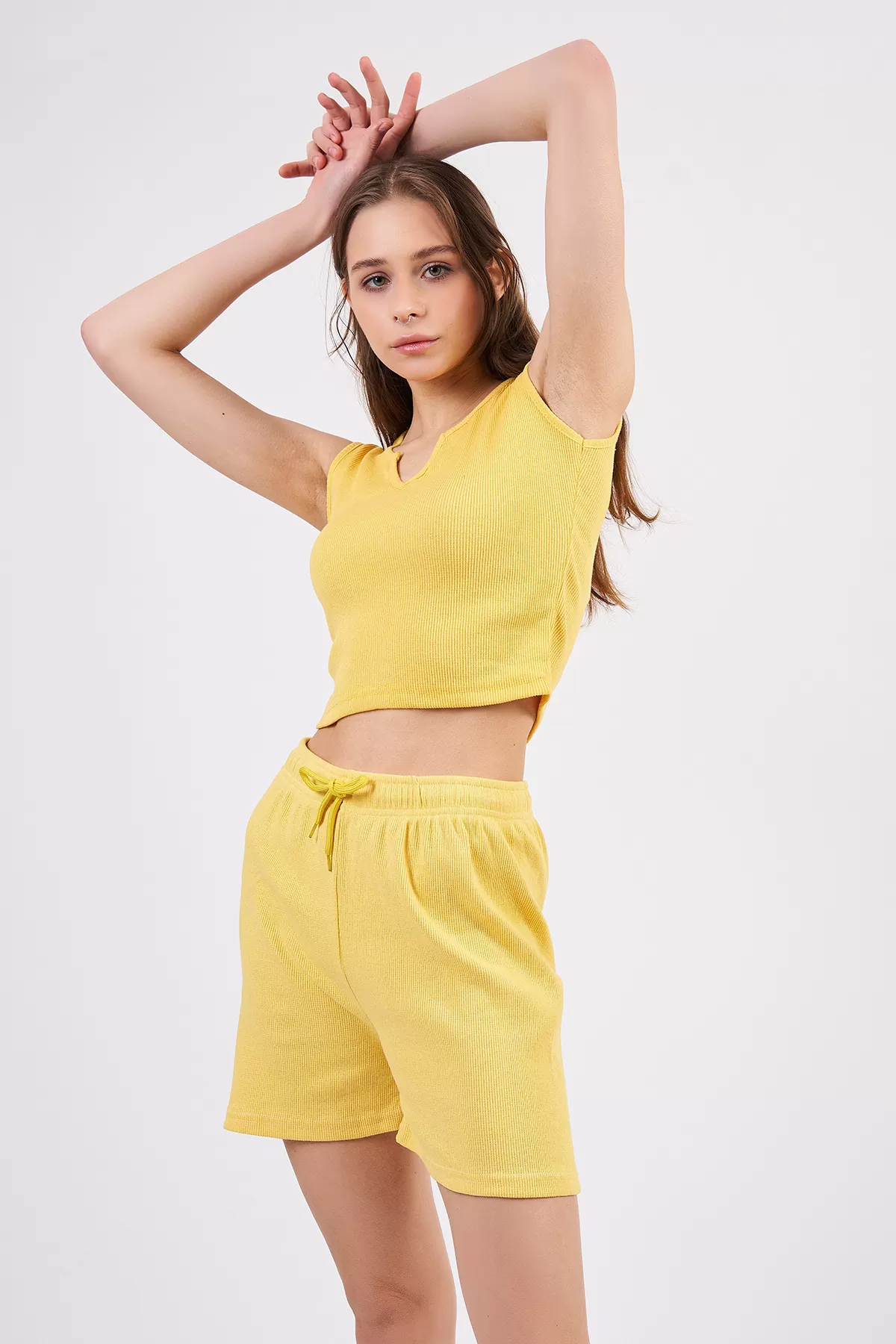 Sarı Atlet Şort Kadın Alt Üst Takım
