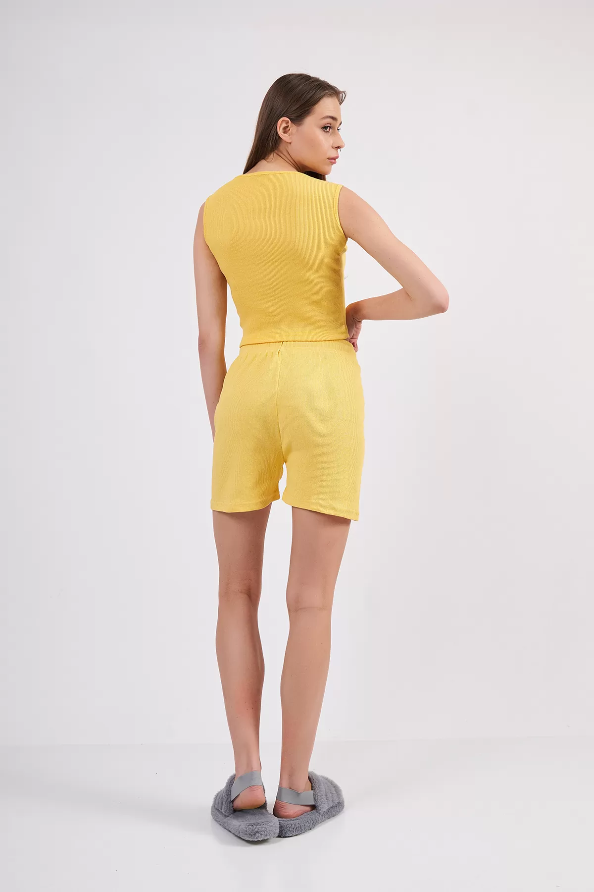 Sarı Atlet Şort Kadın Alt Üst Takım