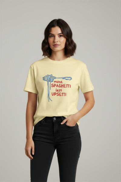 Sarı Pamuklu Baskılı Kadın Tişört