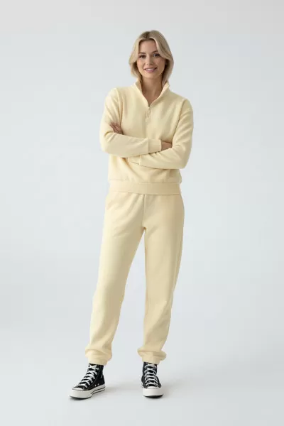 Sarı Pamuklu Üç İplik Şardonlu Kadın Eşofman Takımı