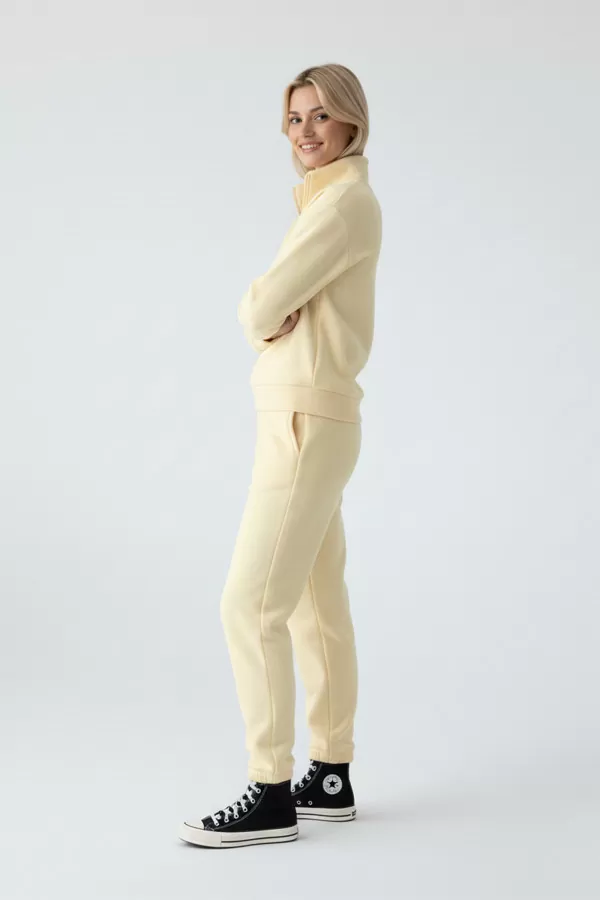 Sarı Pamuklu Üç İplik Şardonlu Kadın Eşofman Takımı