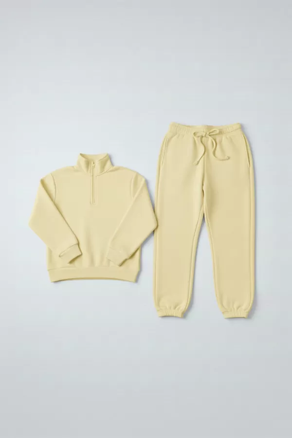 Sarı Pamuklu Üç İplik Şardonlu Kadın Eşofman Takımı