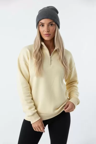 Sarı Pamuklu Üç İplik Şardonlu Kadın Sweatshirt