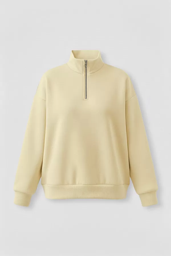 Sarı Pamuklu Üç İplik Şardonlu Kadın Sweatshirt