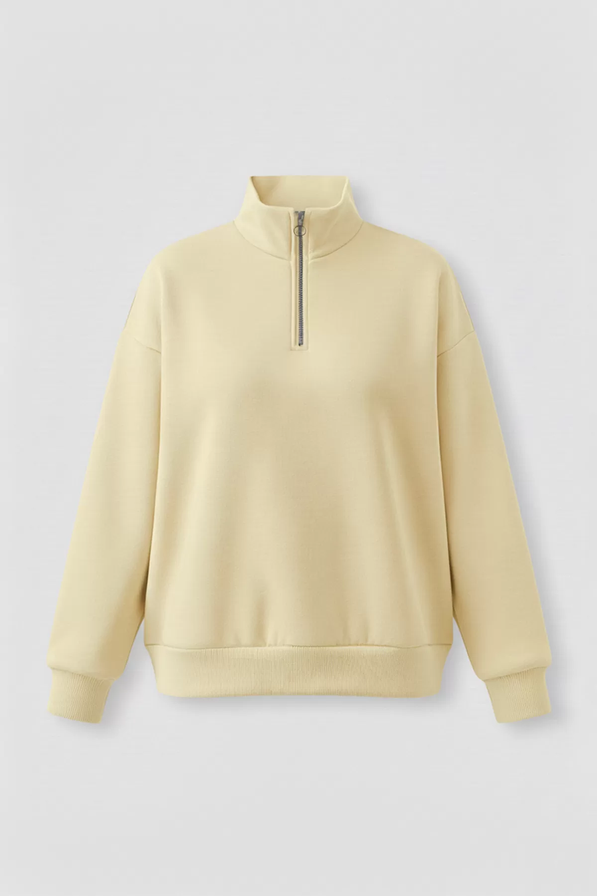 Sarı Pamuklu Üç İplik Şardonlu Kadın Sweatshirt