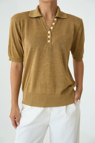 Simli Haki Triko Polo Yaka Bluz