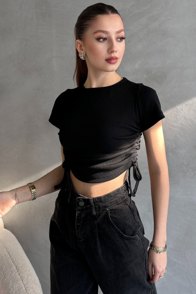 Siyah Asansörlü Kaşkorse Bluz