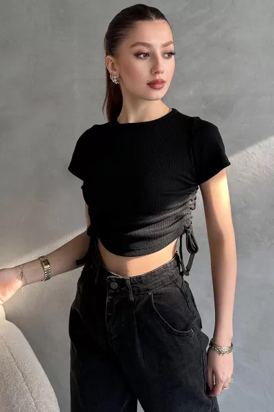 Siyah Asansörlü Kaşkorse Bluz