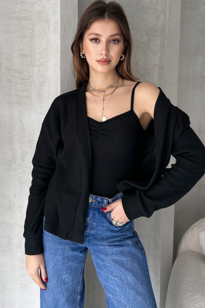 Siyah Atlet Hırka İkili Takım