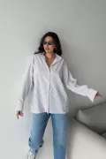 Siyah Beyaz Çizgili Oversize Poplin Kadın Gömlek