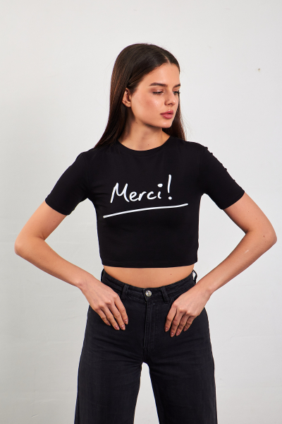 Siyah Beyaz Crop Top Tişört
